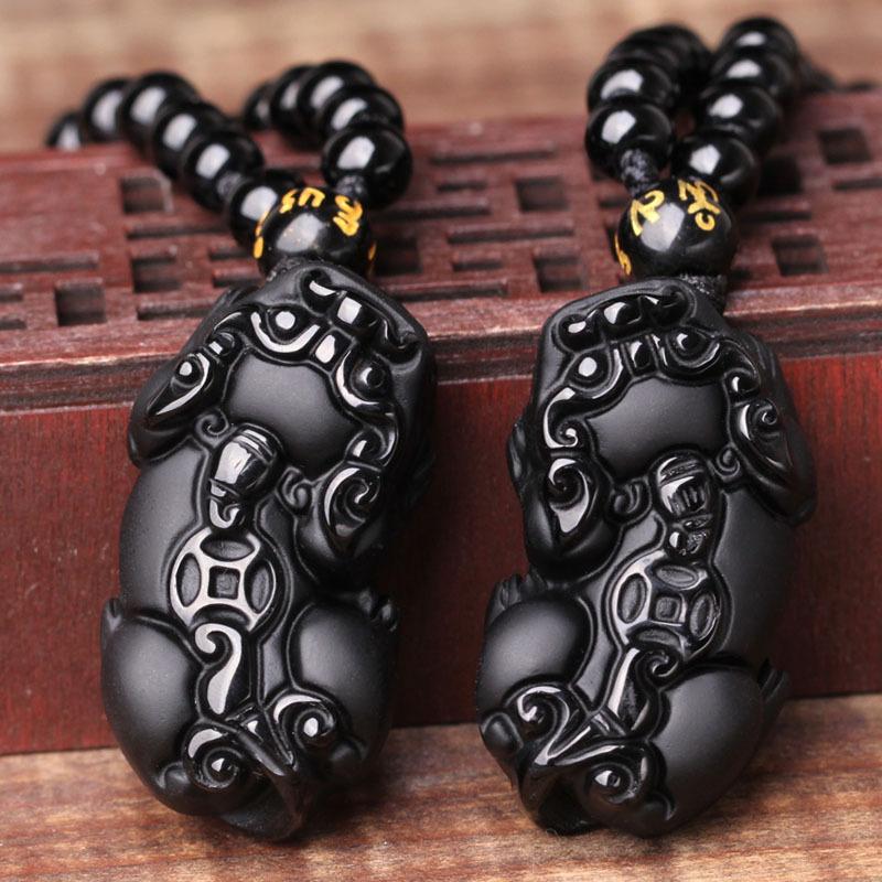 Black Obsidian Pixiu Necklace - Wealth Protection