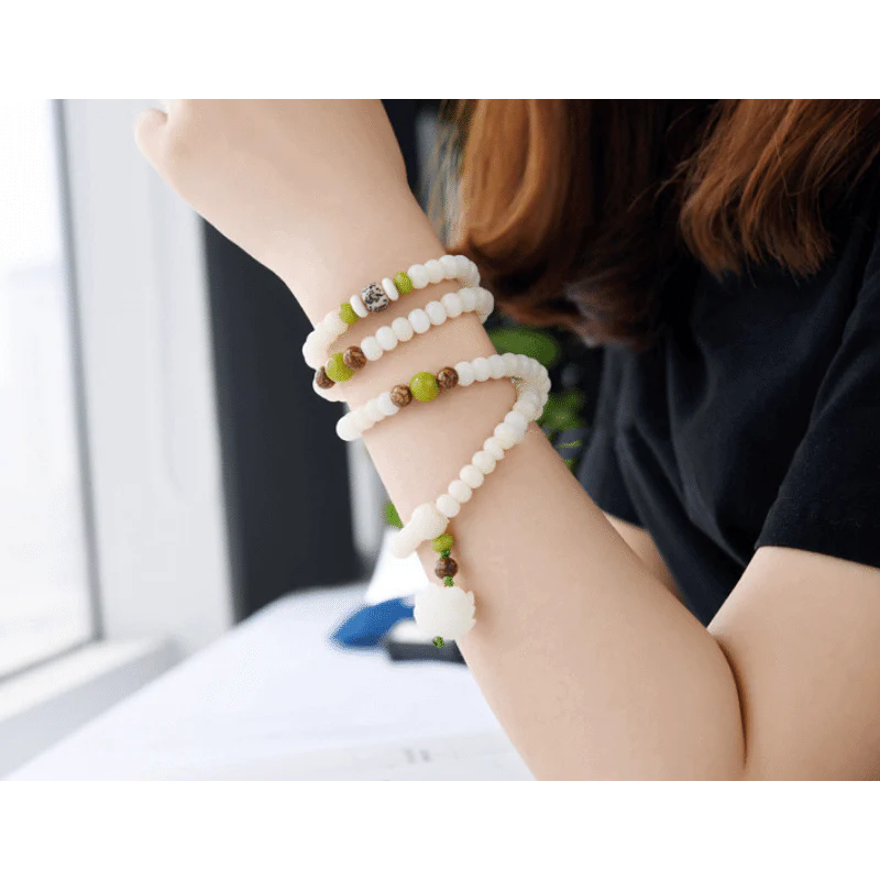 White Jade Bodhi Seed Mala - 108 Beads Bracelet/Necklace