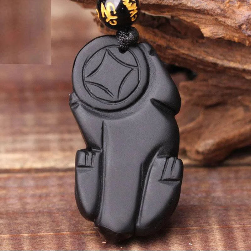 Black Obsidian Pixiu Necklace - Wealth Protection