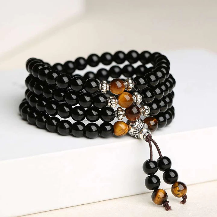 Black Obsidian Tiger Eye Blessing Mala Bracelet