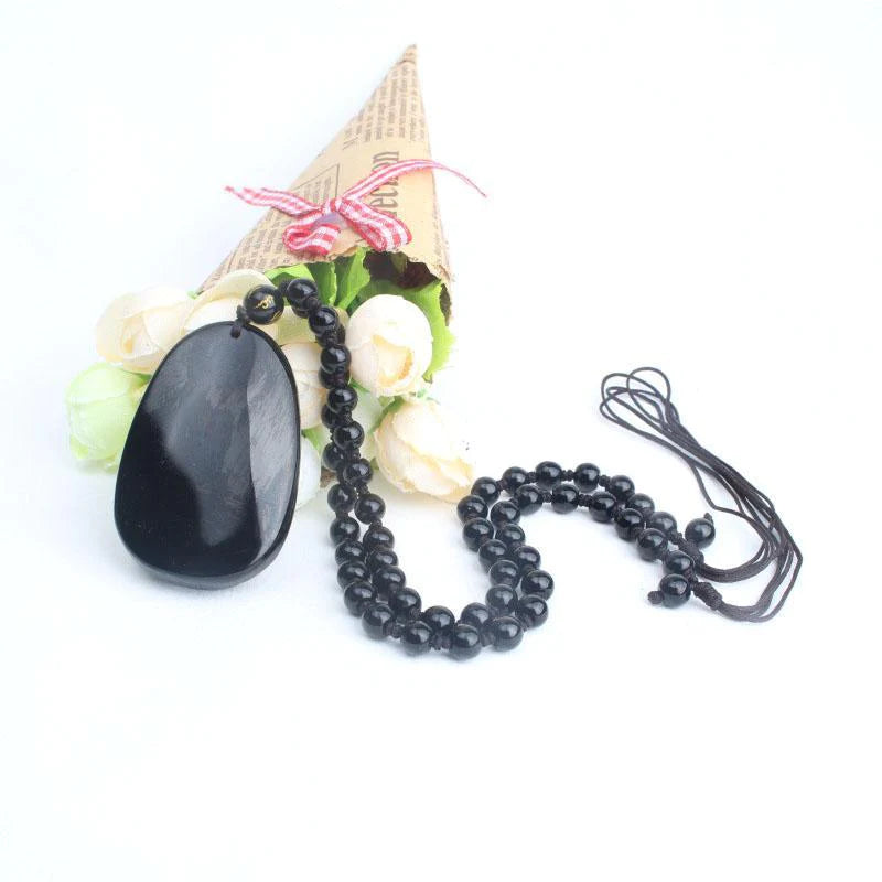 Black Obsidian Buddha Necklace Pendant - Protection & Courage