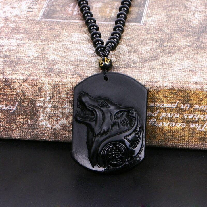 Black Obsidian Wolf Protection Necklace Wolf Pendant