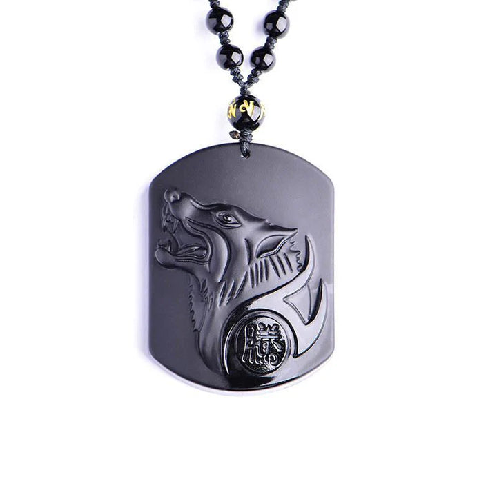 Black Obsidian Wolf Protection Necklace Wolf Pendant