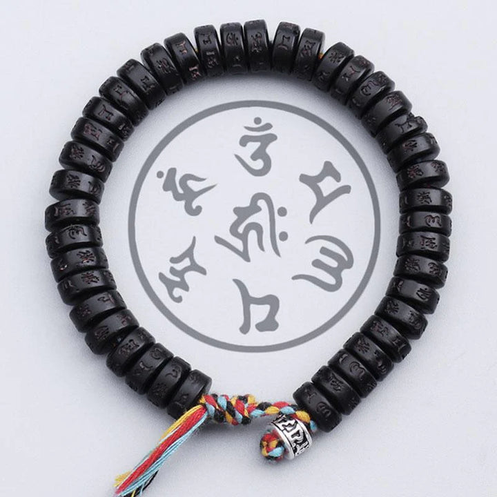 Coconut Shell Beads Bracelet with engraved Mantra - Attract Wisdom & Boost Spiritual Energy