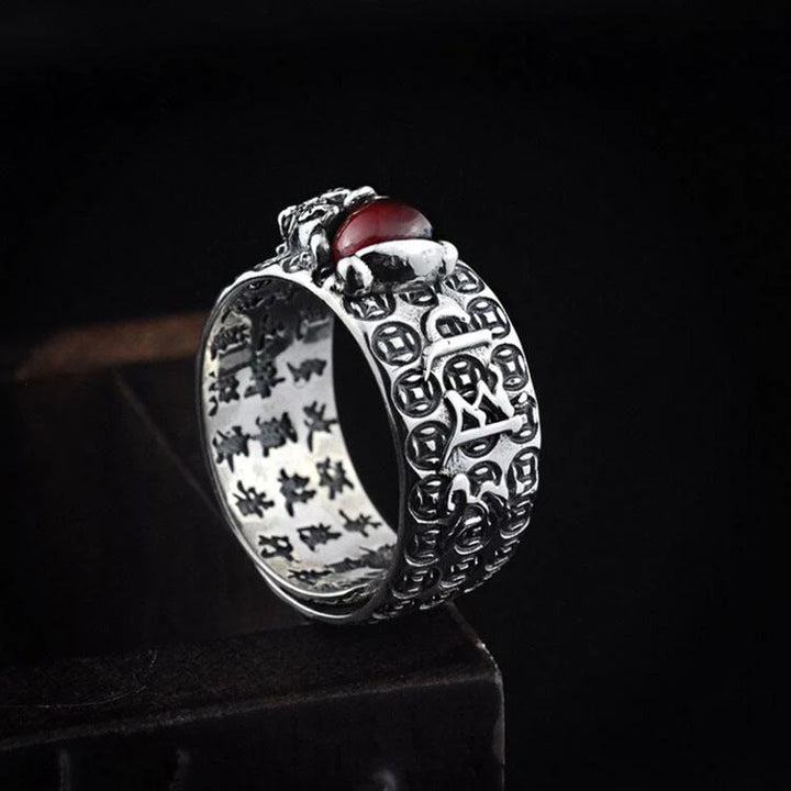 Natural Garnet Pixiu Ring - Feng Shui Wealth Ring