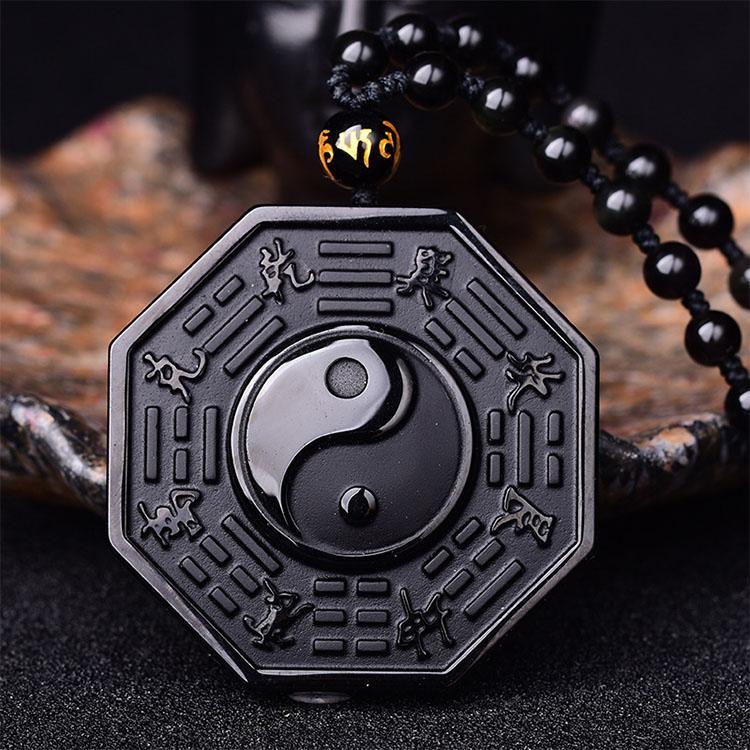 Obsidian Yin and Yang Necklace - Bagua Pendant