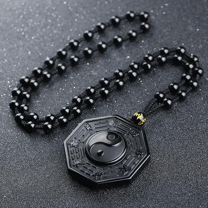 Obsidian Yin and Yang Necklace - Bagua Pendant