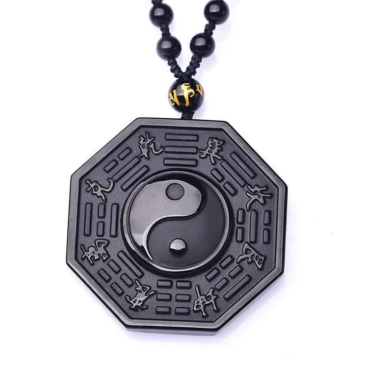 Obsidian Yin and Yang Necklace - Bagua Pendant