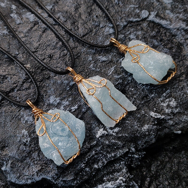 Raw Aquamarine Stone Pendant Necklace