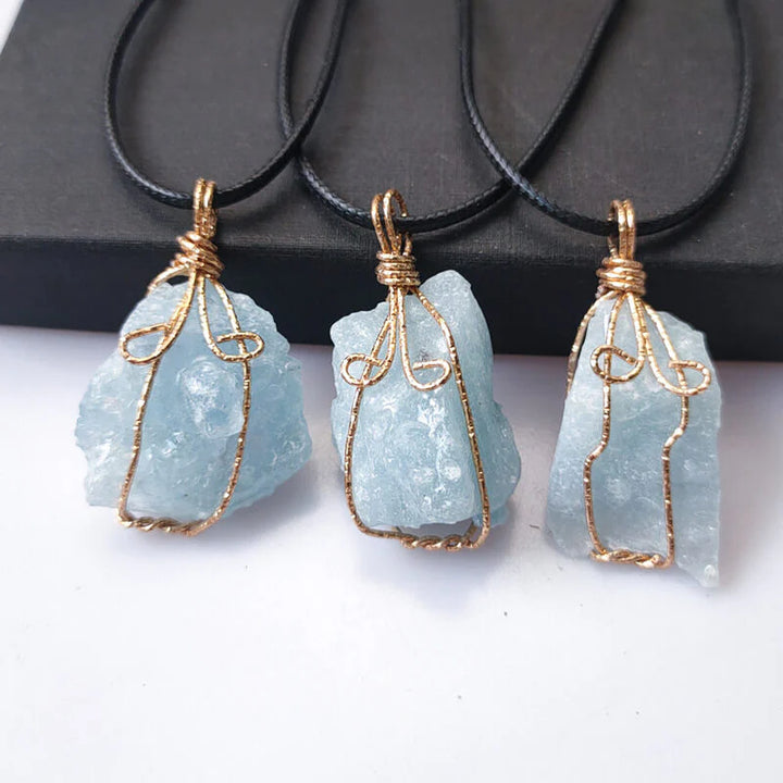 Raw Aquamarine Stone Pendant Necklace