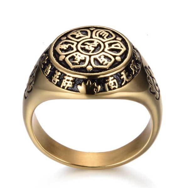 Lotus Mantra Ring – Om Mani Padme Hum - Silver, Gold