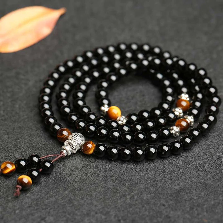 Black Obsidian Tiger Eye Blessing Mala Bracelet